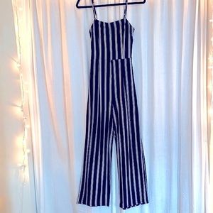 Ambiance | Navy/White Striped Jumpsuit